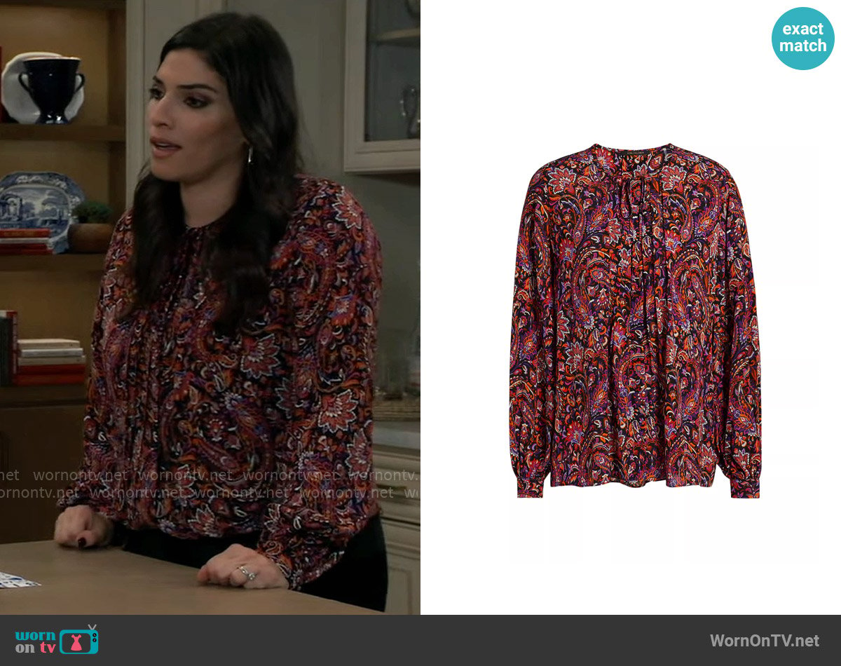 Brook Lynn’s paisley pleated blouse on General Hospital