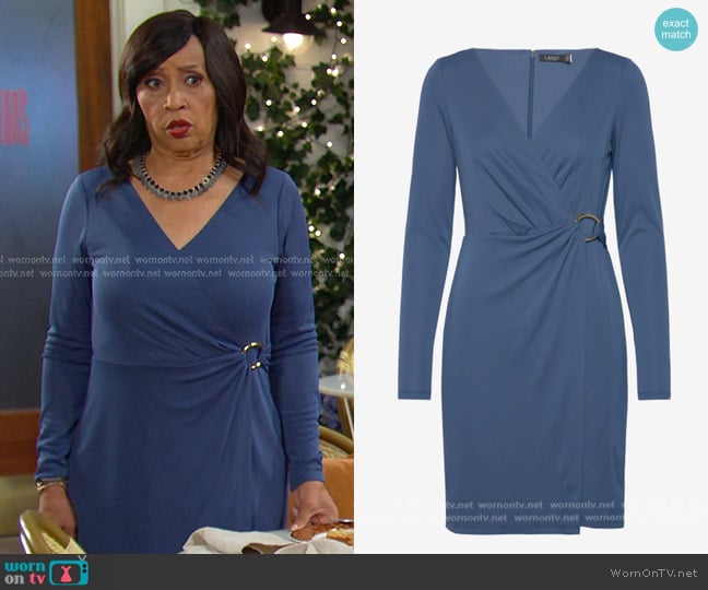 Lauren Ralph Lauren Ring-Trim Stretch Jersey Cocktail Dress worn by Paulina Price (Jackée Harry) on Days of our Lives