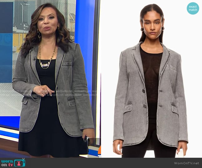 Michael Kors Washed Grey Denim Blazer worn by Adelle Caballero on Today