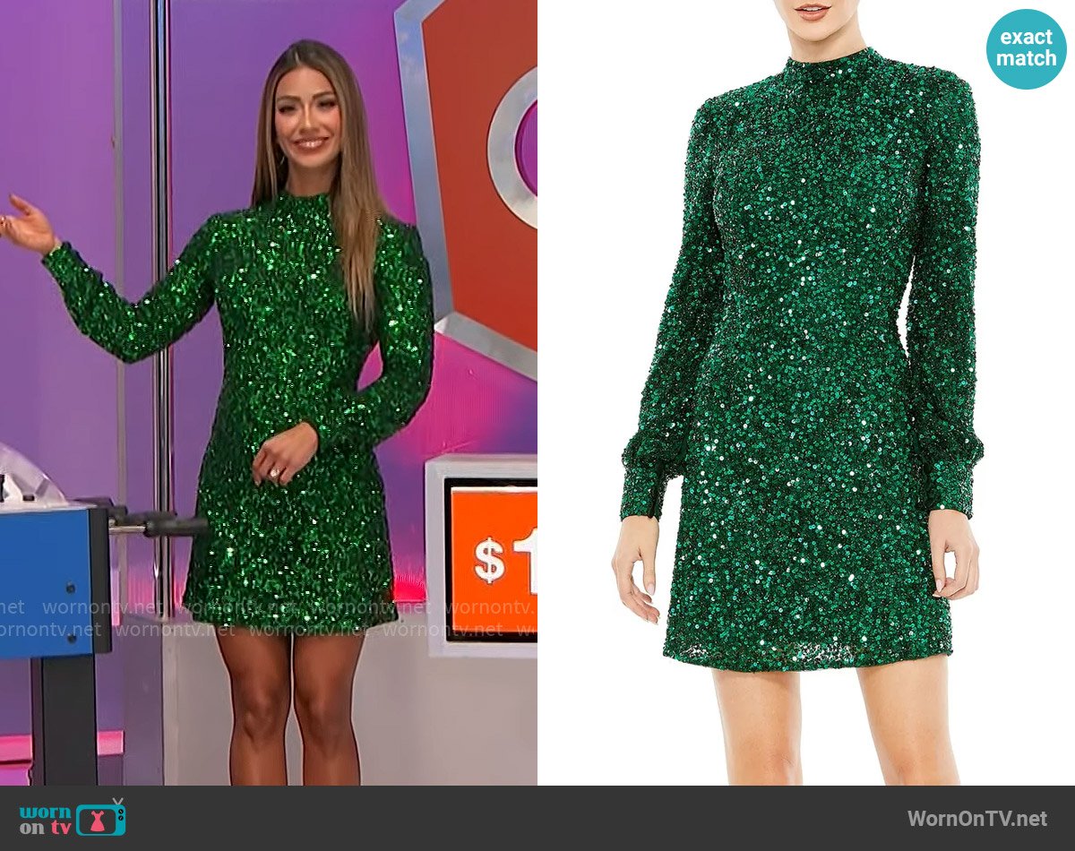 Manuela’s green sequin mini dress on The Price is Right