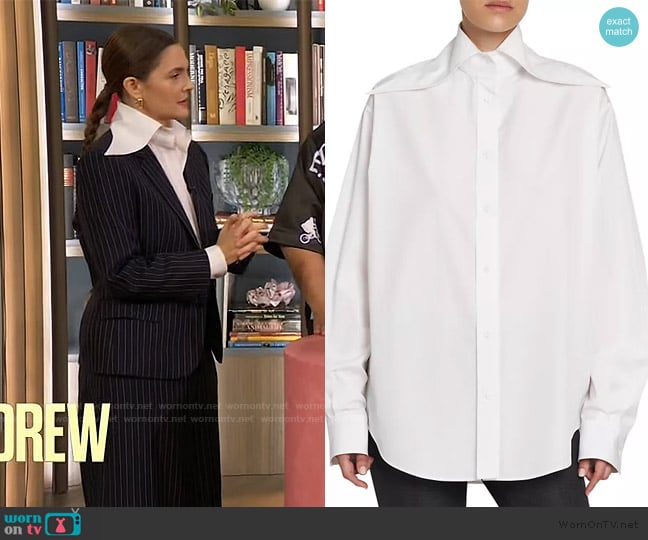 McQueen Cotton Poplin Button-Front Shirt worn by Drew Barrymore on The Drew Barrymore Show