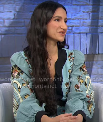 Nikohl Boosheri’s blue floral dress on CBS Mornings