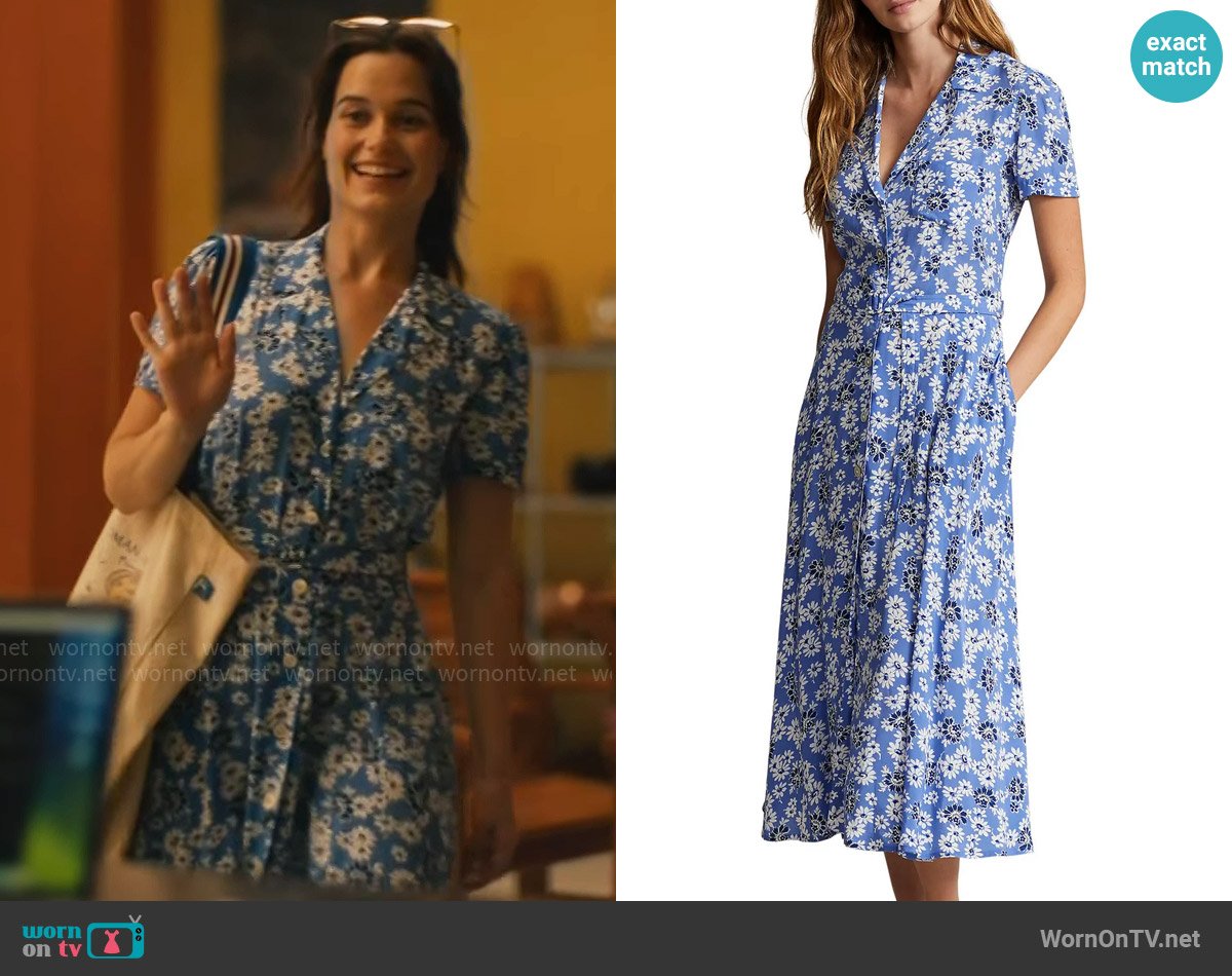 Polo Ralph Lauren Hampton Floral Crepe Midi Shirtdress in Blue Cosmos worn by Piper Ratliff (Sarah Catherine Hook) on The White Lotus