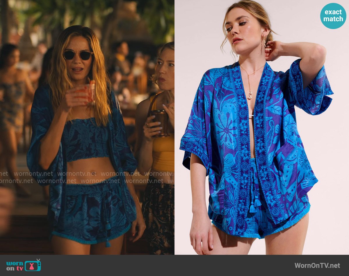 Poupette St Barth Kimono in Blue Gauguin worn by Jaclyn Lemon (Michelle Monaghan) on The White Lotus