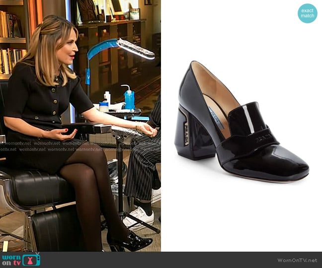 Prada Block Heel Loafer Pump worn by  Savannah Guthrie on The Drew Barrymore Show