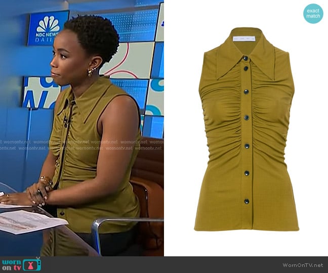 Proenza Schouler White Label Florence Sleeveless Top in Green worn by Zinhle Essamuah on NBC News Daily