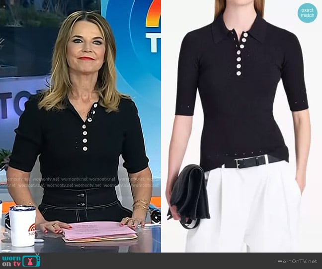 Proenza Schouler White Label Spencer Silk Cotton Polo Top worn by Savannah Guthrie on Today