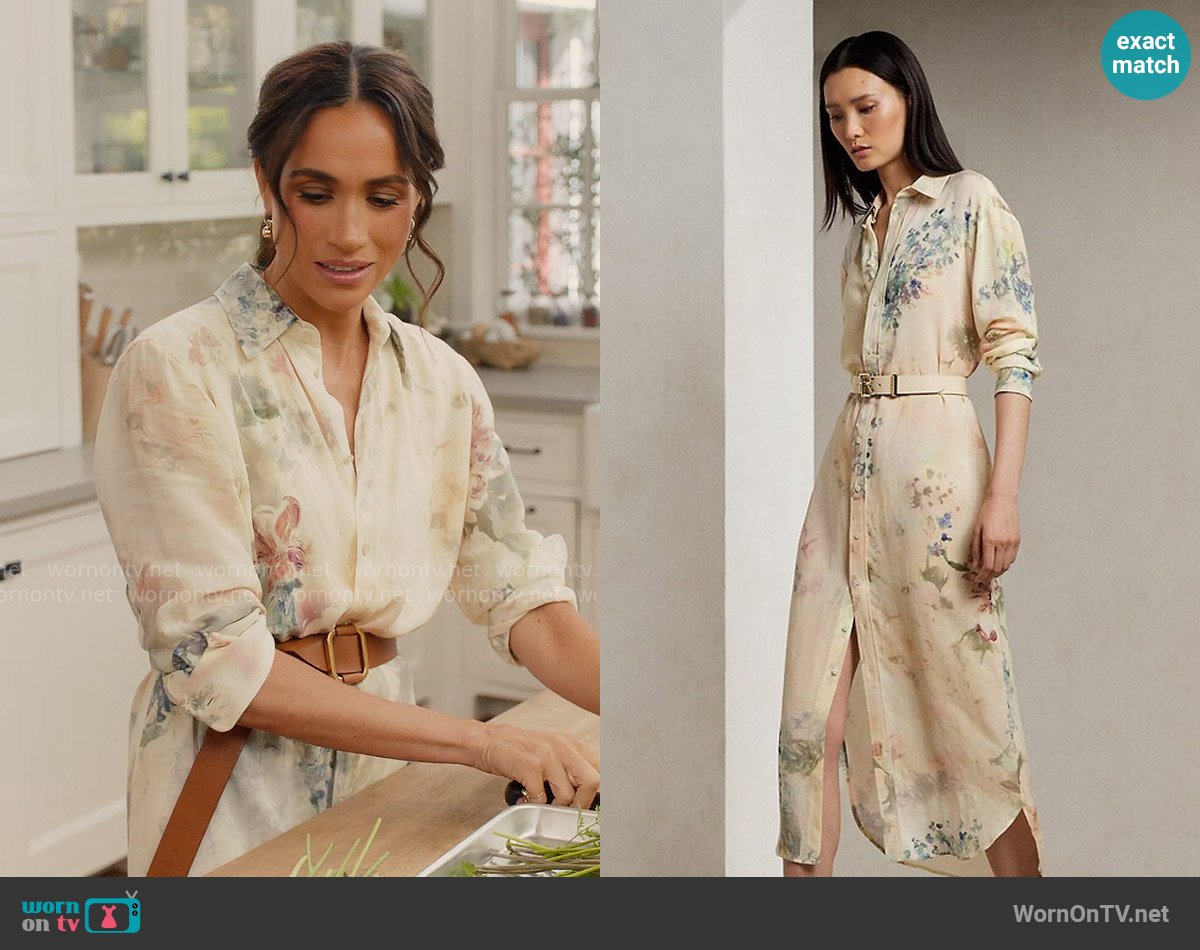 Ralph Lauren Collection Graison Floral Linen Voile Day Dress worn by Meghan Markle on With Love Meghan