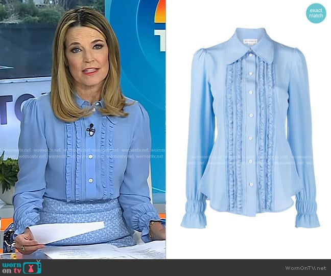 Victoria Beckham Ruffled Silk Blouse worn by Savannah Guthrie on Today