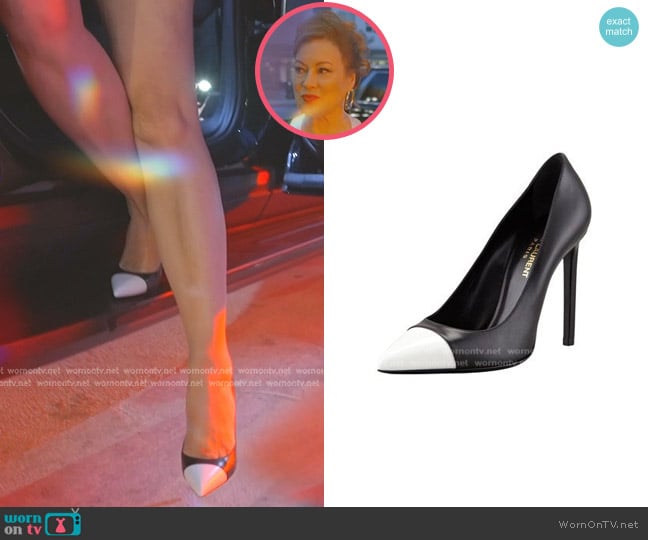 Saint Laurent Bi-Color Leather Cap-Toe Pump worn by Jennifer Tilly on The Real Housewives of Beverly Hills