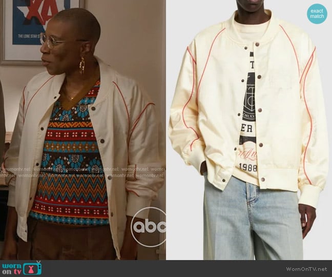 Honor the Gift Satin Bomber Jacket in bone worn by Henrietta Wilson (Aisha Hinds) on 9-1-1