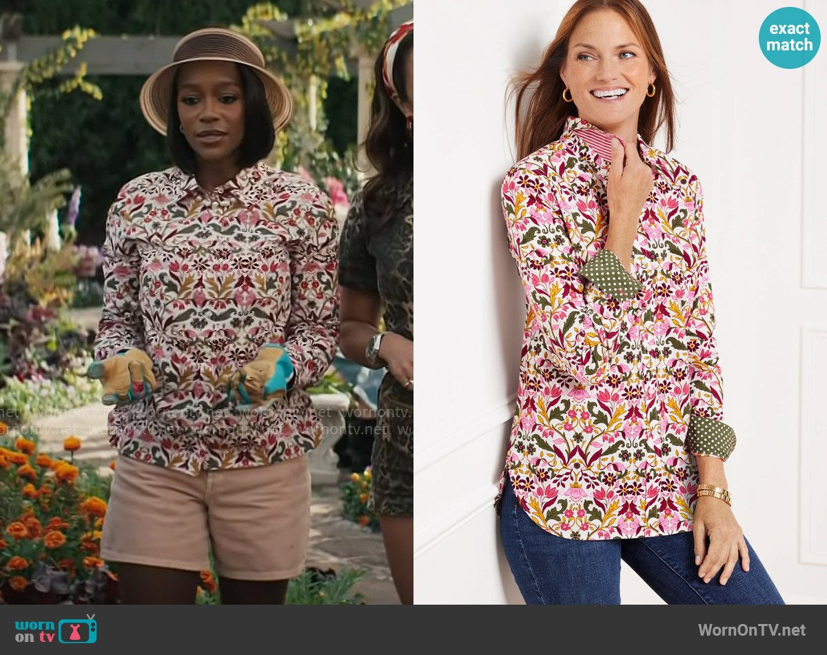 Talbots Modern Classic Shirt in Botanical Garden worn by Catherine (Aja Naomi King) on Grosse Pointe Garden Society