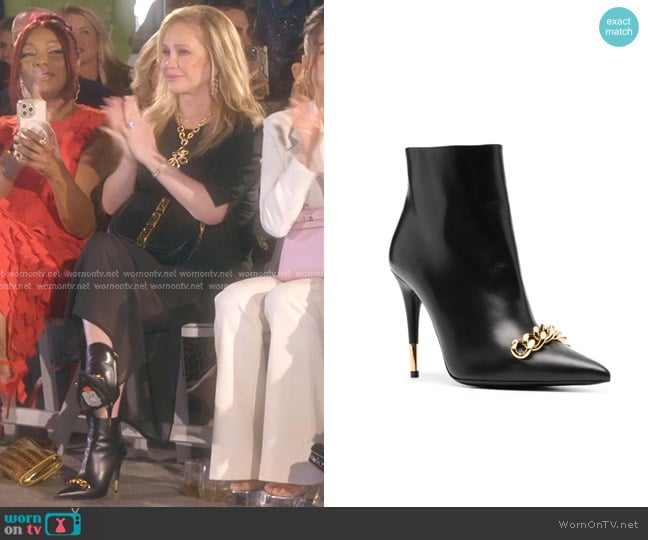 Tom Ford Chain-detail Leather Ankle Boots worn by Kathy Hilton on The Real Housewives of Beverly Hills