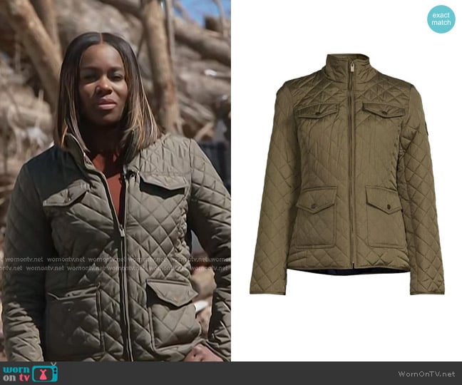 Adrienne Broaddus’s army green quilted jacket on NBC News Daily