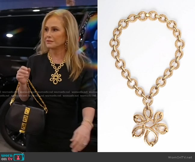 Monet Brutalist Hammered Etruscan Pendant Necklace worn by Kathy Hilton on The Real Housewives of Beverly Hills