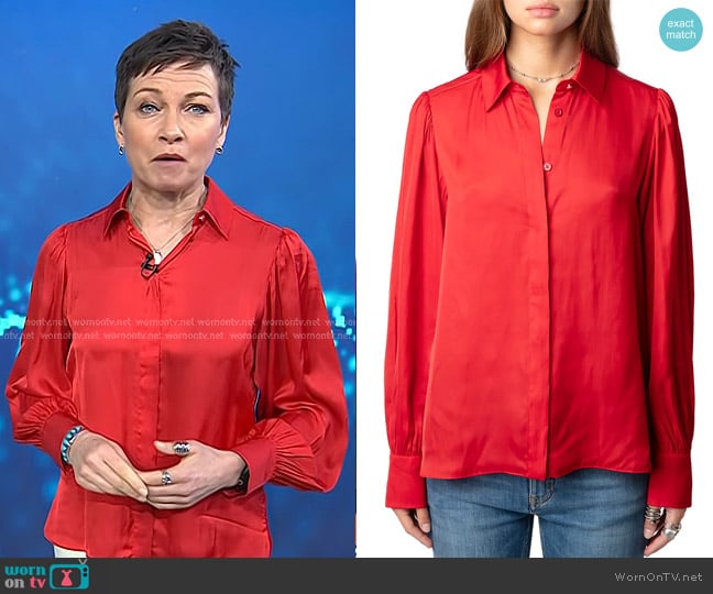 Zadig & Voltaire Trenta Satin Shirt in Cerise worn by Stephanie Gosk on Today