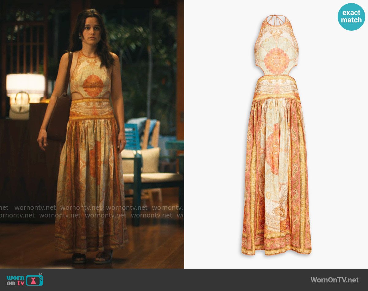 Piper’s printed dress on The White Lotus