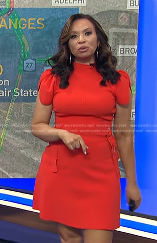 Adelle's red tie waist mock neck dress on Today