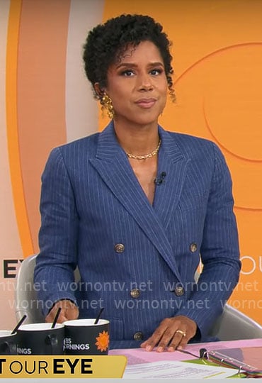 Adriana Diaz's blue pinstripe blazer on CBS Mornings