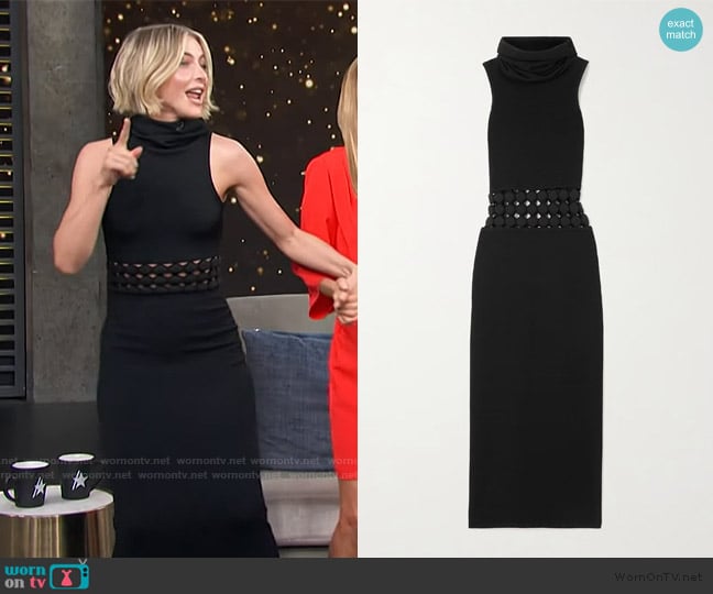 Alaia Hooded cutout knitted midi dress worn by Julianne Hough on Access Hollywood