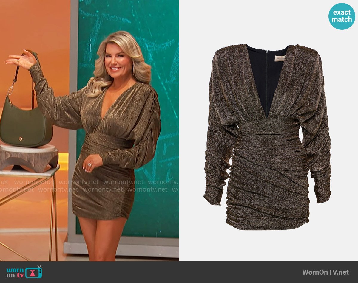 Rachel’s gold ruched mini dress on The Price is Right