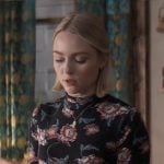 Alice’s black floral turtleneck top on Grosse Pointe Garden Society