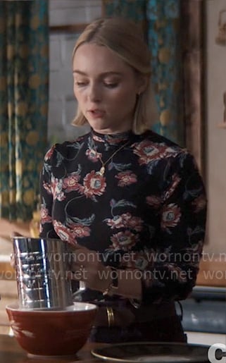 Alice's black floral turtleneck top on Grosse Pointe Garden Society