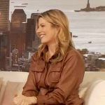 Alison Hall’s brown leather shirtdress on The Drew Barrymore Show