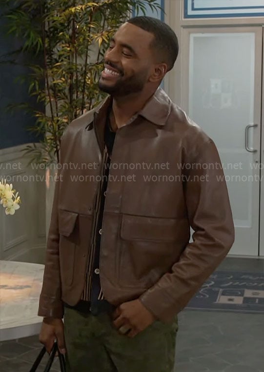 Andre's brown leather jacket on Beyond the Gates