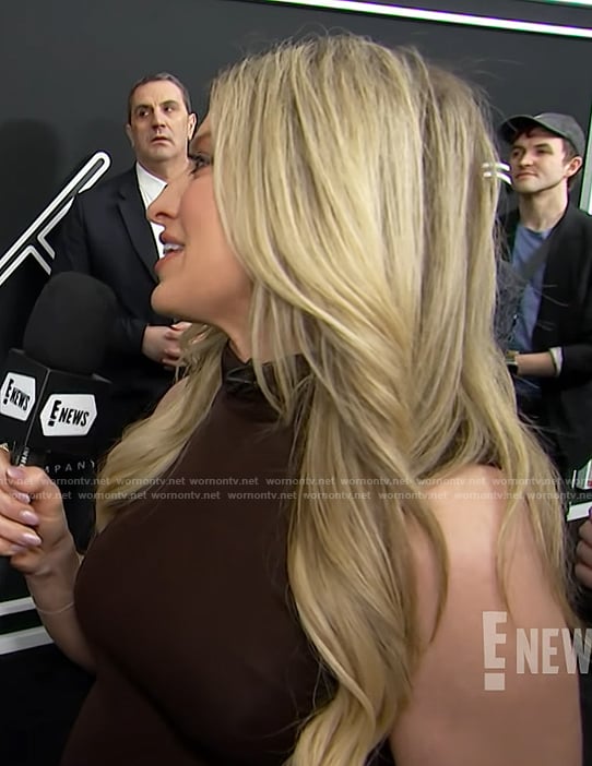 Ashley Bellman's brown mesh dress on E! News