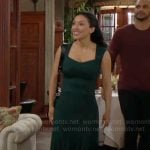 Audra’s green rib knit top and skirt set on The Young and the Restless