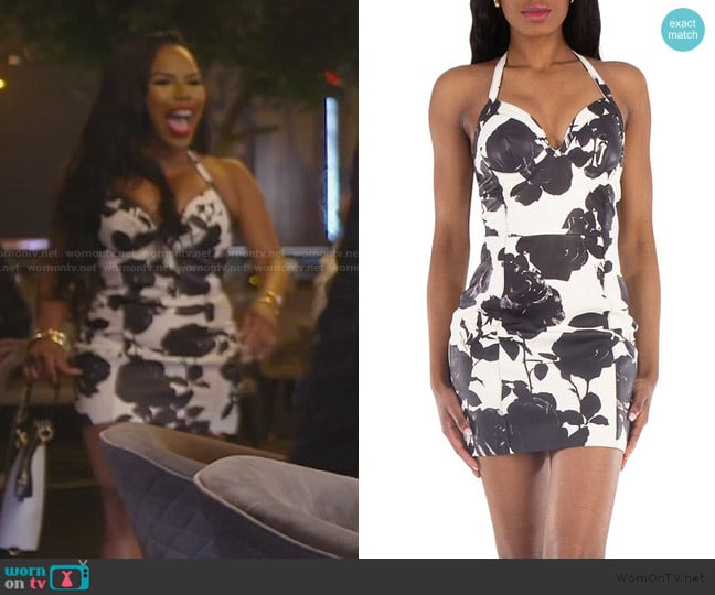 Balmain Floral Print Leather Mini Dress worn by Kelli Ferrell on The Real Housewives of Atlanta