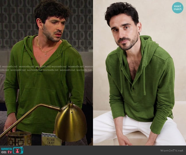 shady palm green by Banana Republic Linen Terry Hoodie worn by Javi Hernandez (Al Calderon) on Days of our Lives