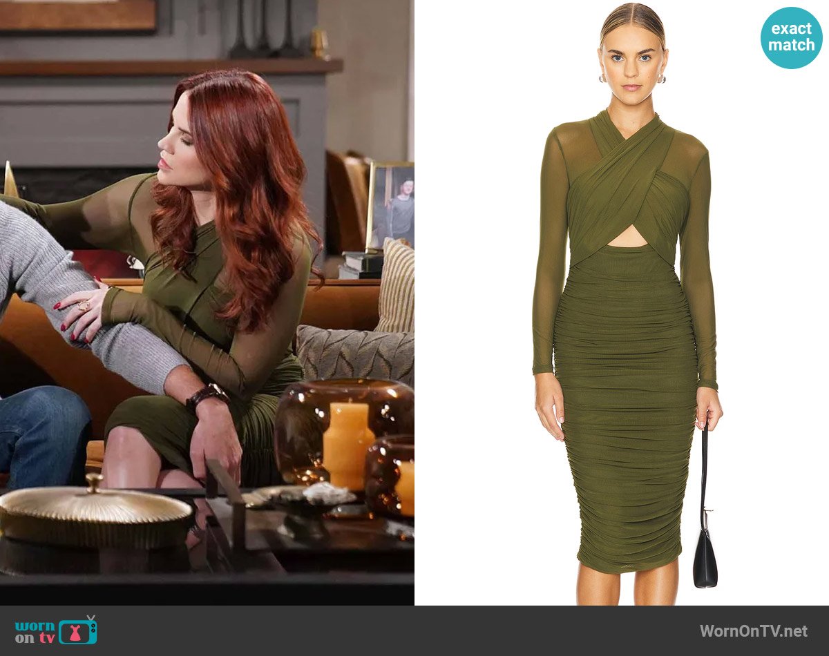 Bardot Aliyah Dress in Khaki worn by Sally Spectra (Courtney Hope) on The Young and the Restless