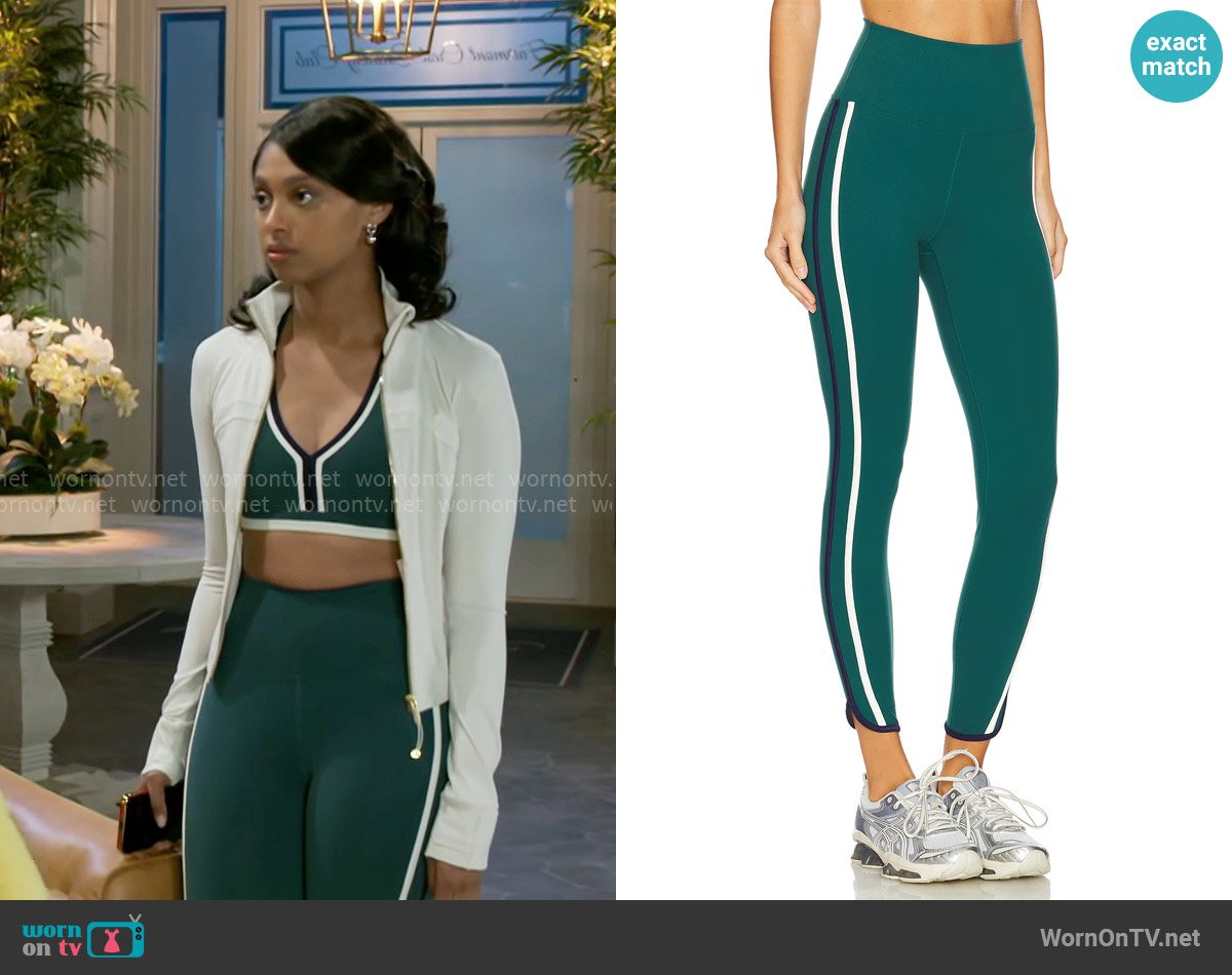 Beach Riot Nella Pants in Pine Green worn by Kat Richardson (Colby Muhammad) on Beyond the Gates