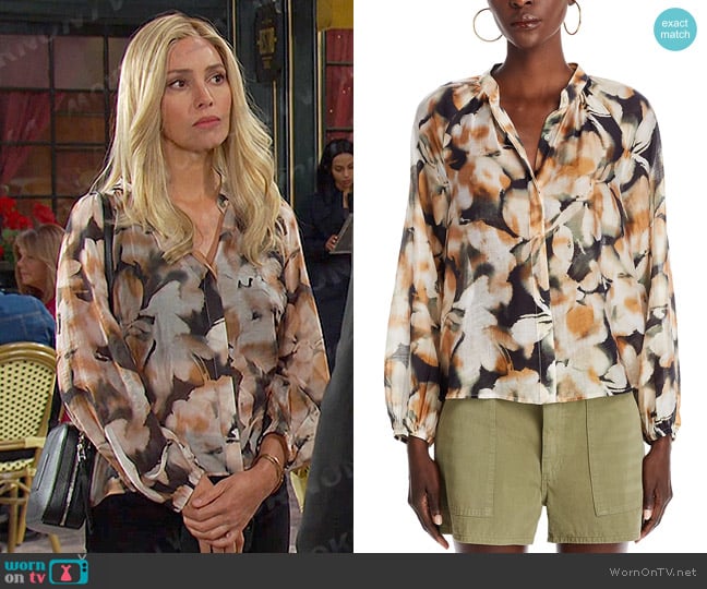 Bella Dahl Long Raglan Sleeve Shirred Blouse worn by Theresa Donovan (Emily O'Brien) on Days of our Lives