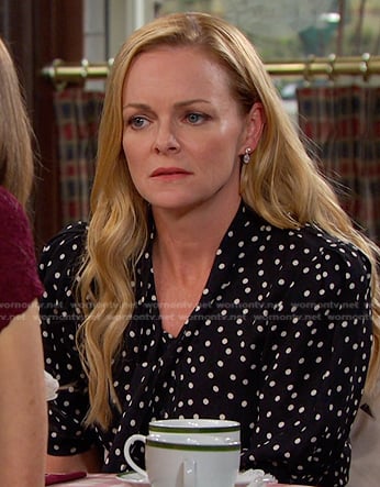 Belle’s black polka dot tie neck dress on Days of our Lives