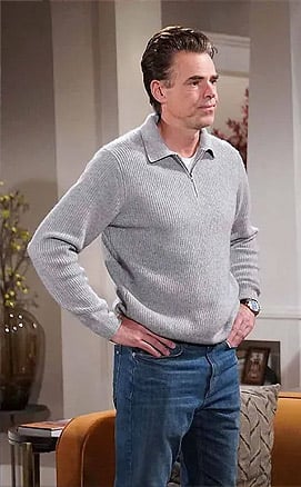 Billy's grey zip neck sweater on The Young and the Restless