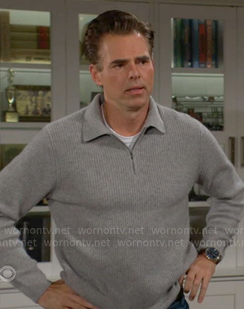 Billy's grey zip neck sweater on The Young and the Restless