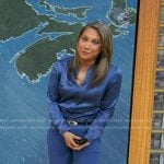 Ginger’s blue satin blouse and flare pants on Good Morning America