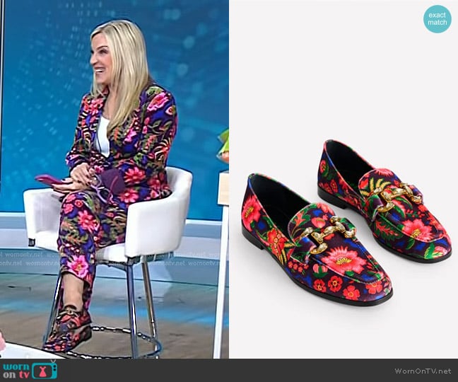 Boden Iris Jewelled Snaffle Loafers in Printed Velvet worn by Jennifer Jolly on Today