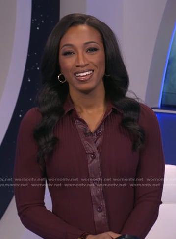 WornOnTV: Brittany ‘s burgundy ribbed button down dress on Good Morning ...