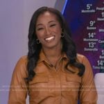 Brittany’s brown tan leather shirtdress on Good Morning America