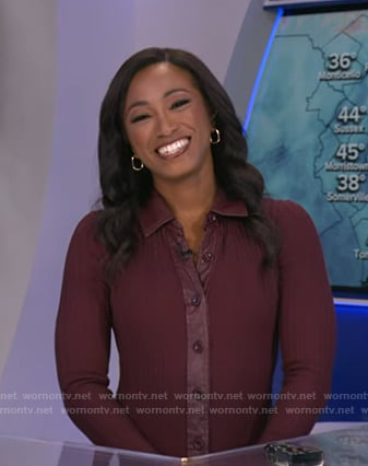Brittany's burgundy ribbed button down dress on Good Morning America