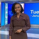 Zinhle’s brown mixed media knit dress on NBC News Daily