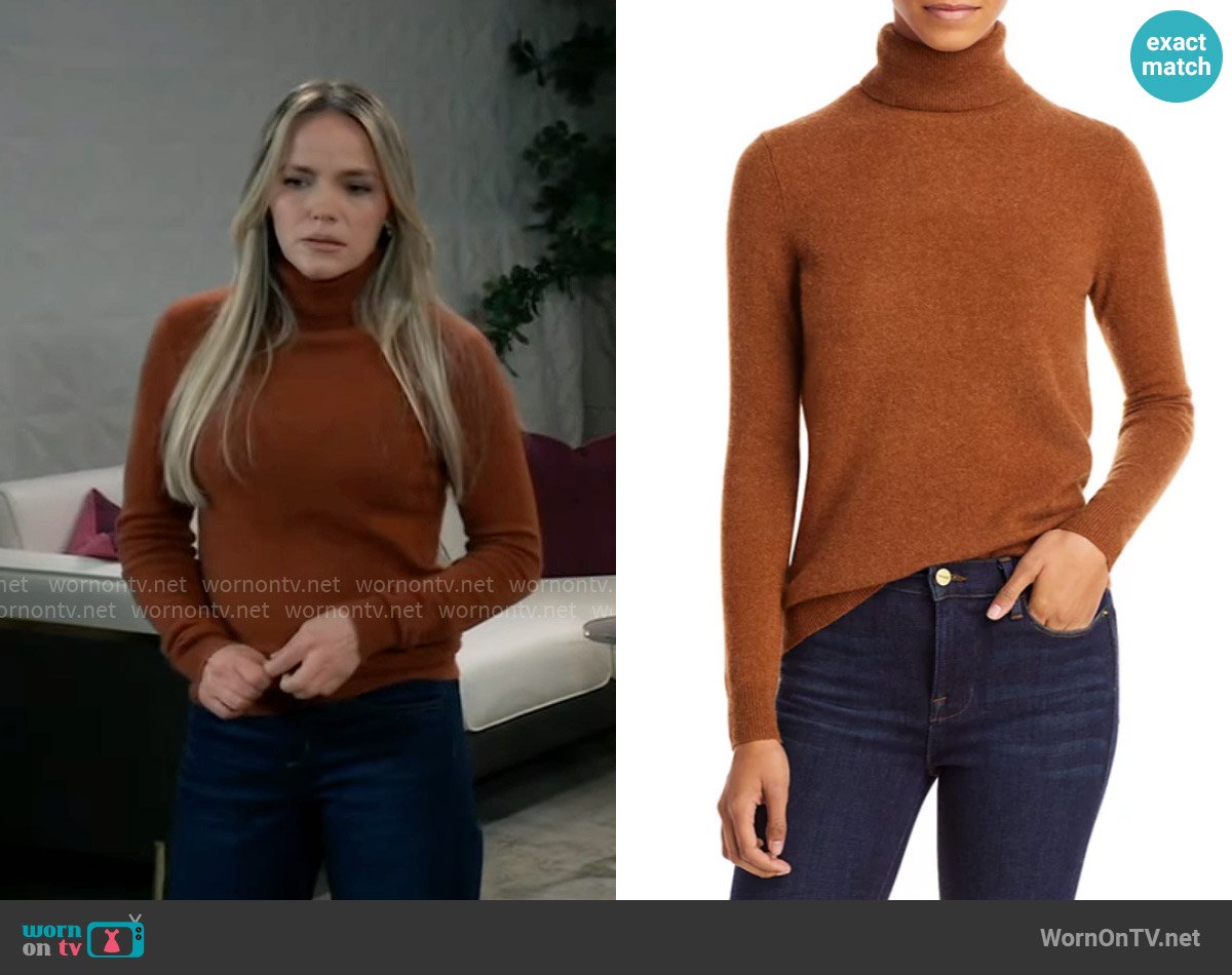 C by Bloomingdales Cashmere Turtleneck Sweater in Nutmeg worn by Lulu Spencer (Alexa Havins Bruening) on General Hospital