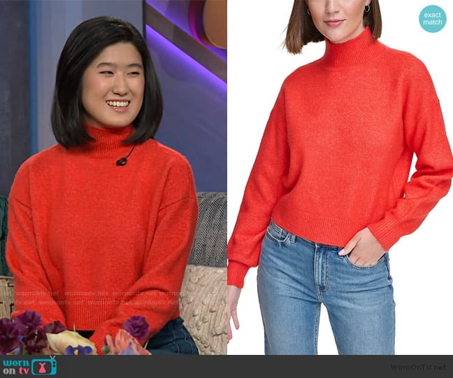 Calvin Klein Boxy Mock-Neck Sweater worn by Emma Yang on The Kelly Clarkson Show