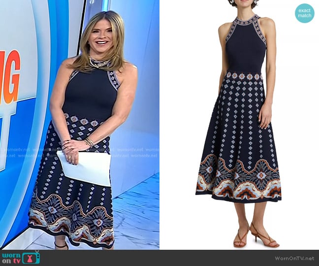 Cara Cara Sandrinna Jacqaurd Midi-Dress in Jules Navy worn by Jenna Bush Hager on Today