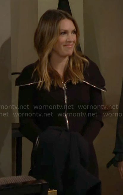 Chloe’s black zip-front knit dress on The Young and the Restless