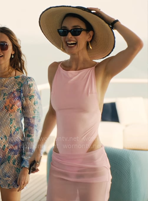 Chloe's pink swimsuit and sheer skirt on The White Lotus